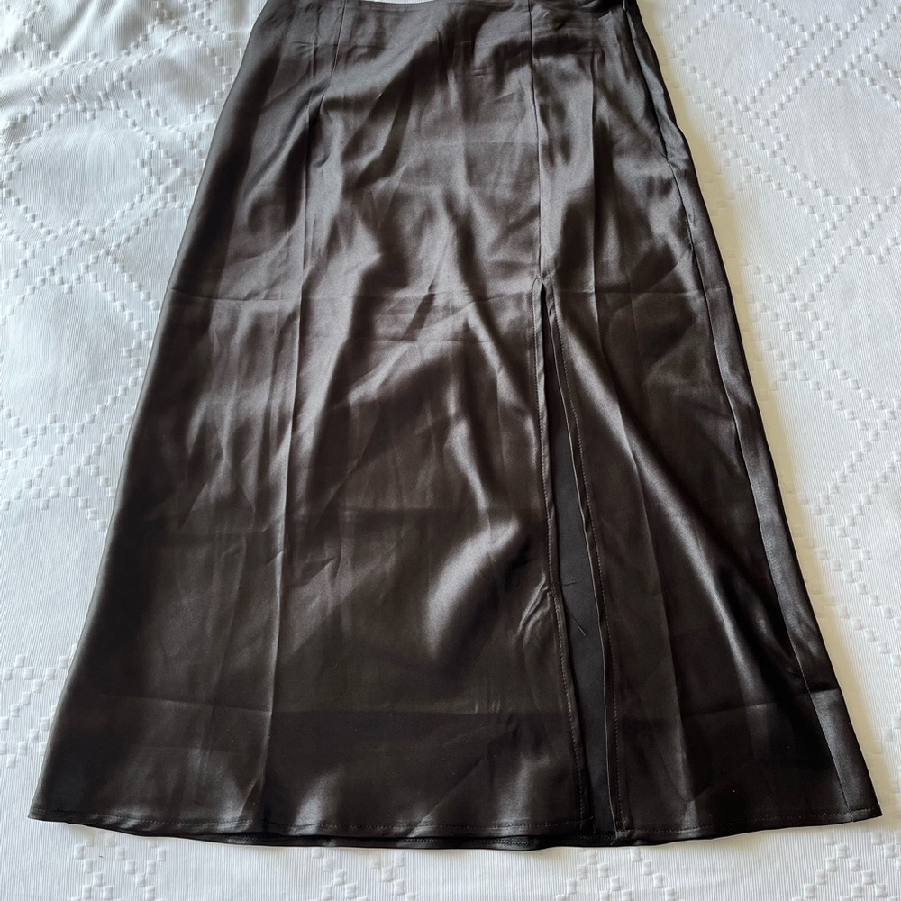 Princess Polly Black Satin Midi Skirt